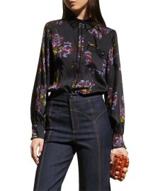 Cinq a Sept Blanche Floral Crystal Button-Front Top at Neiman Marcus