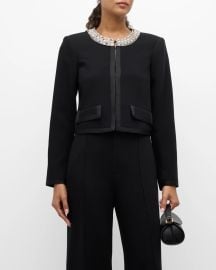 Cinq a Sept Bobby Rhinestone Necklace Crop Blazer at Neiman Marcus