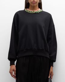 Cinq a Sept Brandy Chunky Rhinestone Crew Sweatshirt at Neiman Marcus