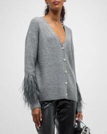 Cinq a Sept Briana Feather Cuff Knit Cardigan at Neiman Marcus