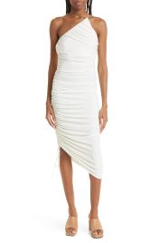 Cinq a Sept Brynn Ruched One-Shoulder Midi Dress in Ivory  at Nordstrom