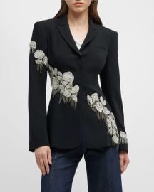 Cinq a Sept Candace Embroidered Fringe Crepe Blazer at Neiman Marcus