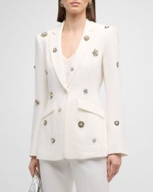 Cinq a Sept Cheyenne Golden Charm Embroidered Crepe Blazer at Neiman Marcus