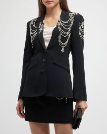 Cinq a Sept Cheyenne Rhinestone-Chain Crepe Blazer at Neiman Marcus