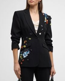 Cinq a Sept Cheyenne Sequin Flower Scrunched Blazer at Neiman Marcus