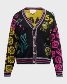 Cinq a Sept Collage Embellished Multicolor Cardigan at Neiman Marcus