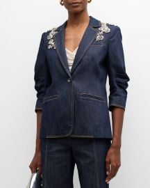 Cinq a Sept Crystal Chrysanthemum Khloe Denim Blazer at Neiman Marcus