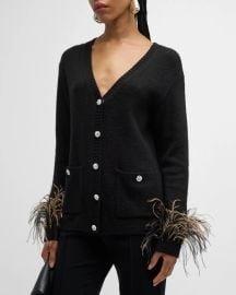 Cinq a Sept Dreama Marnie Feathered-Cuff Cardigan at Neiman Marcus