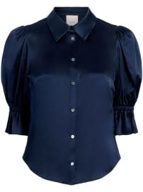 Cinq a Sept Fiona Silk Puff Sleeve Blouse in Navy at Farfetch