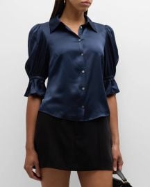 Cinq a Sept Fiona Silk Satin Short-Sleeve Top at Neiman Marcus