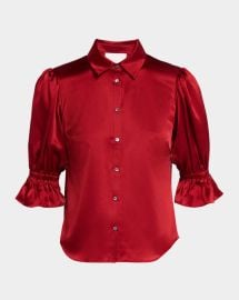 Cinq a Sept Fiona Silk Satin Short-Sleeve Top at Neiman Marcus