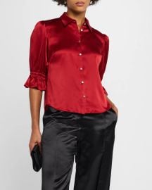 Cinq a Sept Fiona Silk Satin Short-Sleeve Top at Neiman Marcus