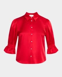 Cinq a Sept Fiona Silk Satin Short-Sleeve Top at Neiman Marcus