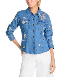 Cinq a Sept Flower Crystal Stretch Denim Shirt at Bloomingdales