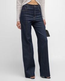 Cinq a Sept Francine Topstitched High-Rise Straight-Leg Pants at Neiman Marcus