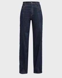 Cinq a Sept Francine Topstitched High-Rise Straight-Leg Pants at Neiman Marcus