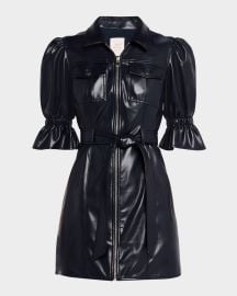 Cinq a Sept Holly Puff-Sleeve Vegan Leather Mini Dress at Neiman Marcus