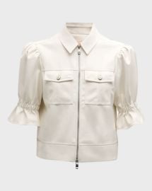 Cinq a Sept Holly Ruffle Faux Leather Jacket at Neiman Marcus