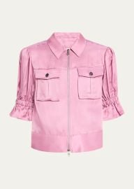 Cinq a Sept Holly Short-Sleeve Sateen Jacket - at Bergdorf Goodman