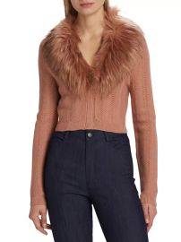 Cinq a Sept Isa Faux Fur Cropped Cardigan at Saks Fifth Avenue