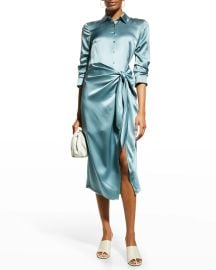 Cinq a Sept Jacey Silk Charmeuse Midi Wrap Shirtdress at Neiman Marcus