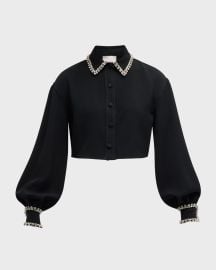 Cinq a Sept Juneve Rhinestone-Embellished Button-Front Crop Top at Neiman Marcus