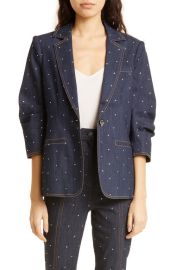 Cinq a Sept Khloe Rhinestone Ruched Sleeve Blazer at Nordstrom