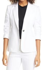 Cinq a Sept Khloe Ruched Sleeve White Denim Blazer  at Nordstrom