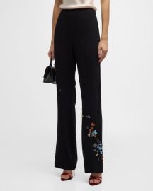 Cinq a Sept Kingsley Sequin Flower Straight-Leg Pants at Neiman Marcus