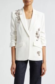 Cinq a Sept Kylie Crystal Daisy Detail Jacket in Ivory Smoke at Nordstrom