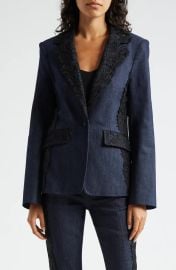 Cinq a Sept Laney Lace Applique Denim Jacket at Nordstrom