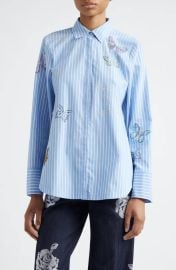 Cinq a Sept Lisa Beaded Butterfly Stripe Cotton Blend Button Up Shirt at Nordstrom