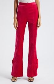 Cinq a Sept Long Lou Bow Detailed High Rise Velvet Pants at Nordstrom