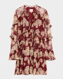 Cinq a Sept Mae Bouquet Albani Ruffle Trim Minidress at Neiman Marcus