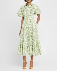 Cinq a Sept Maggio Ivy Paisley Puff-Sleeve Midi Dress at Neiman Marcus