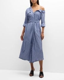 Cinq a Sept Marcella Asymmetric Stripe Midi Shirtdress at Neiman Marcus