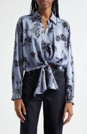 Cinq a Sept Marianna Floral Embellished Tie Front Top at Nordstrom