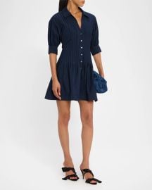 Cinq a Sept Monty Pleated Puff-Sleeve Dress at Neiman Marcus