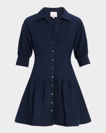 Cinq a Sept Monty Pleated Puff-Sleeve Dress at Neiman Marcus