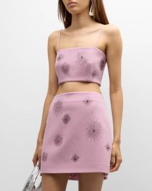 Cinq a Sept Nikki Heatset Embroidered Spaghetti Strap Crop Top at Neiman Marcus