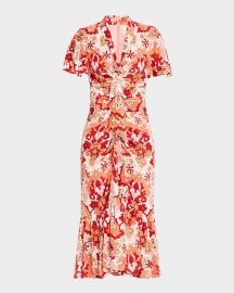 Cinq a Sept Peeta Ruched Damask Midi Dress at Neiman Marcus