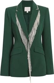 Cinq a Sept Rhinestone Fringe Embroidered Cheyenne Blazer Dark Emerald 4 at Womens Clothing store at Amazon