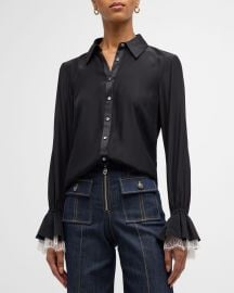 Cinq a Sept Roxie Silk Poet-Sleeve Button-Front Shirt at Neiman Marcus