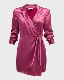 Cinq a Sept Sabina Scrunched-Sleeve Satin Mini Wrap Dress at Neiman Marcus