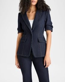 Cinq a Sept Sallie Fitted Short-Sleeve Denim Jacket at Neiman Marcus