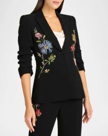 Cinq a Sept Sequin Floral Scrunched Sleeve Blazer at Neiman Marcus