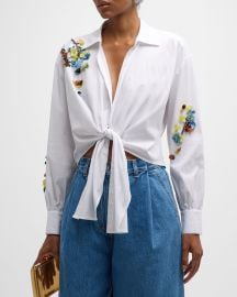 Cinq a Sept Sequin Flower Marianna Front-Tie Top at Neiman Marcus