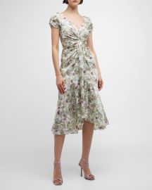 Cinq a Sept Walker Floral Ruched Dress at Neiman Marcus