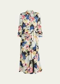 Cinq a Sept Wildwood Flower Jacey Side-Tie MIdi Shirtdress - at Bergdorf Goodman