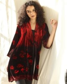 Citron Lotus with Dragonfly Burgundy Velvet Kimono at Citron